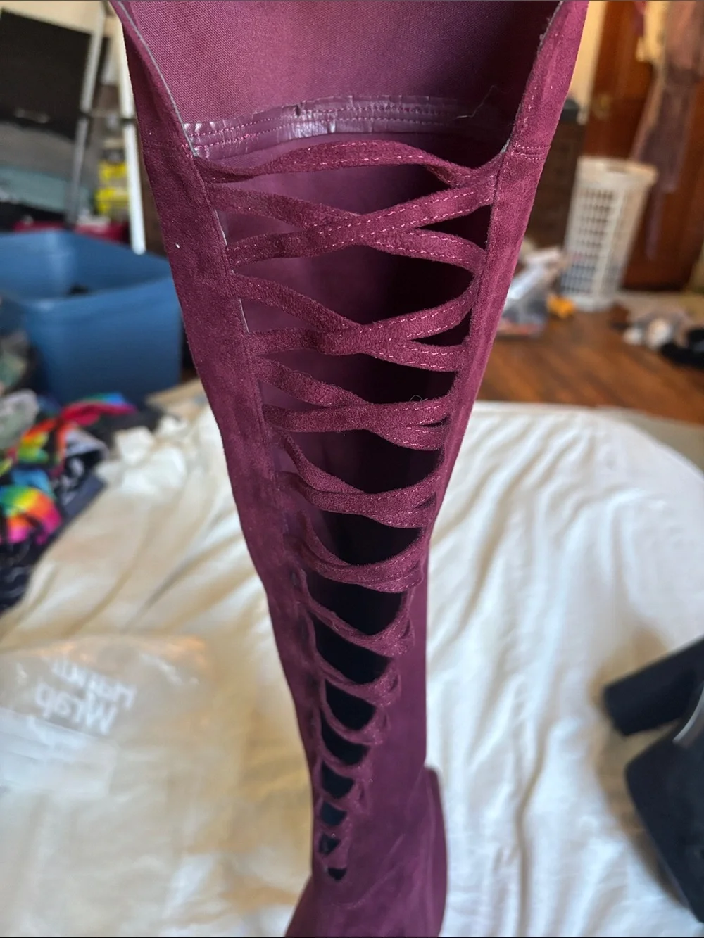BOLD Aldo Burgundy Over-the-Knee Lace-Up Suede Stiletto Boots | Size 7.5